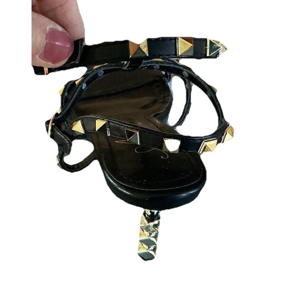 AZURA Ascend Black Studded Strappy Ankle Heels Square Open Toe Women's 9 Rave - Picture 5 of 9